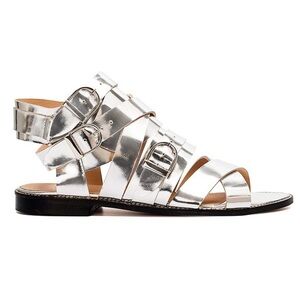 IRO Xoey Flat Sandals Mirrored Silver with Buckles Womens size 39/ 9